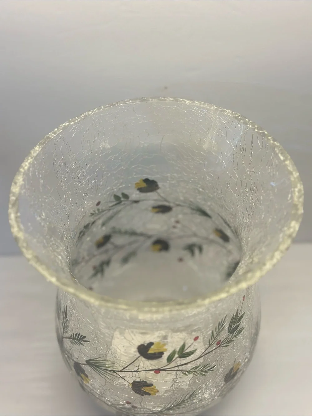 Yankee Candle Crackle Vase Pillar Holder Vase  Pinecones 8 in tall 6
